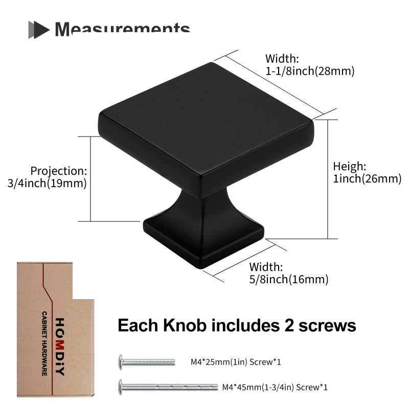 homdiy 10 Pack Black Cabinet Knobs Square Dresser Drawer Knobs - Matte Black Cabinet Knobs Kitchen Cabinet Hardware - Image 2